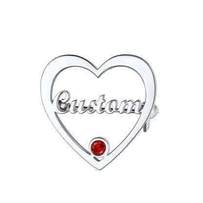 Broche Cœur Personnalisée avec Prénom et Pierre de Naissance Argenté