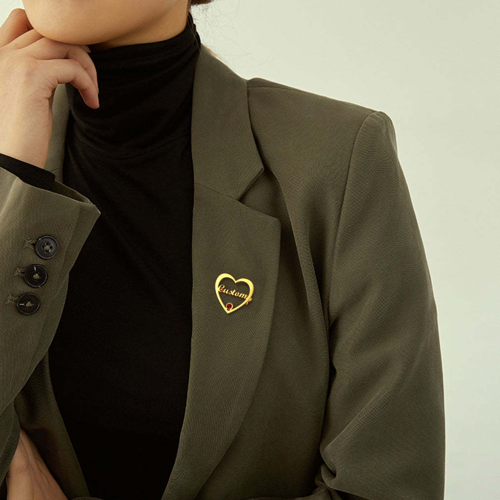 Broche Cœur Personnalisée avec Prénom et Pierre de Naissance pour Femme
