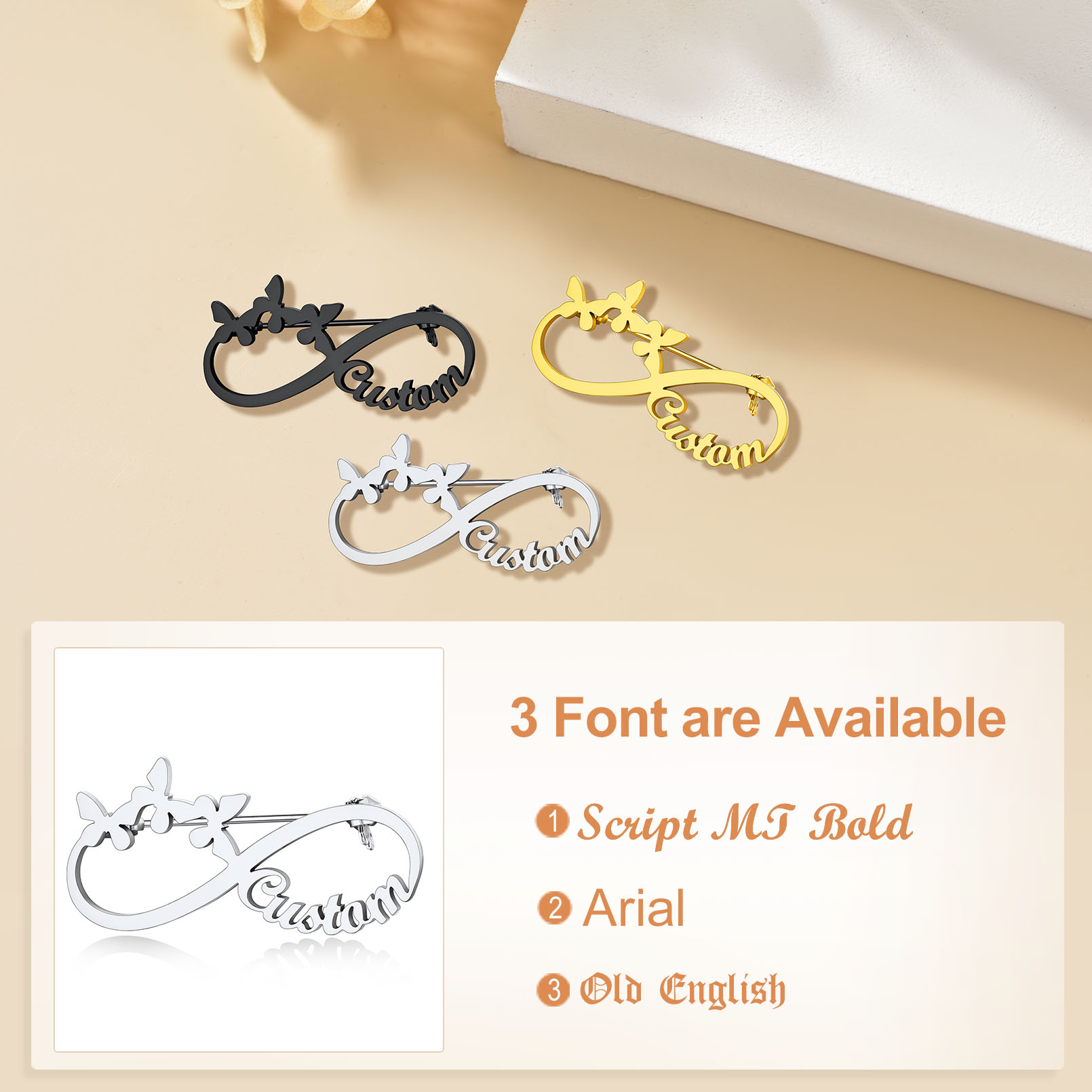 Broche Personnalisée Papillon Infini avec Prénom pour Femme Police