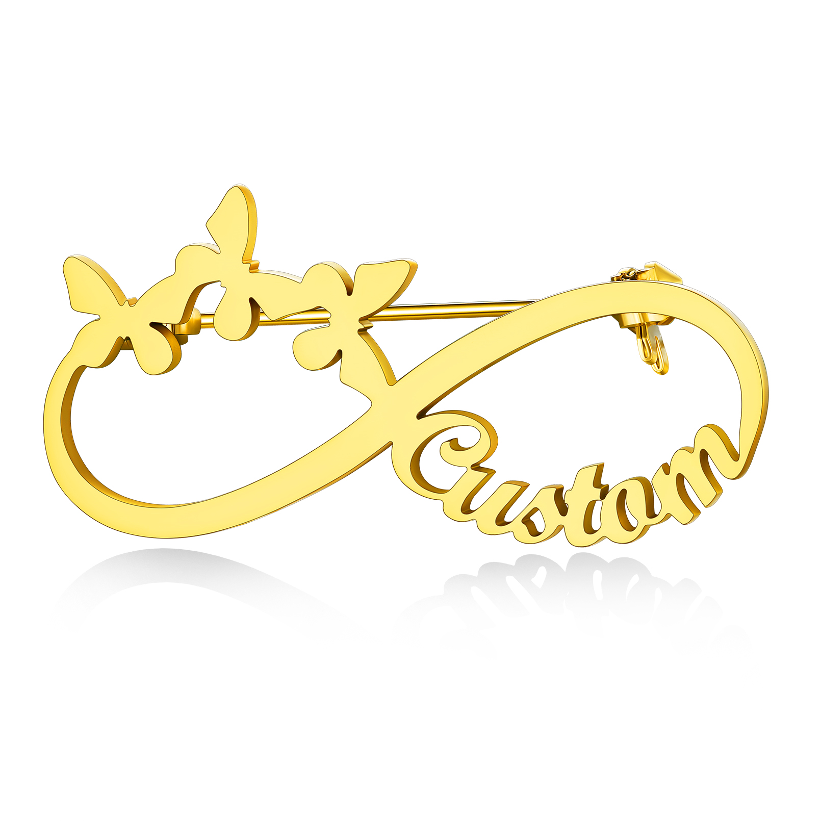 Broche Personnalisée Papillon Infini avec Prénom pour Femme Or