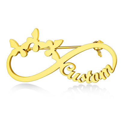 Broche Personnalisée Papillon Infini avec Prénom pour Femme Or