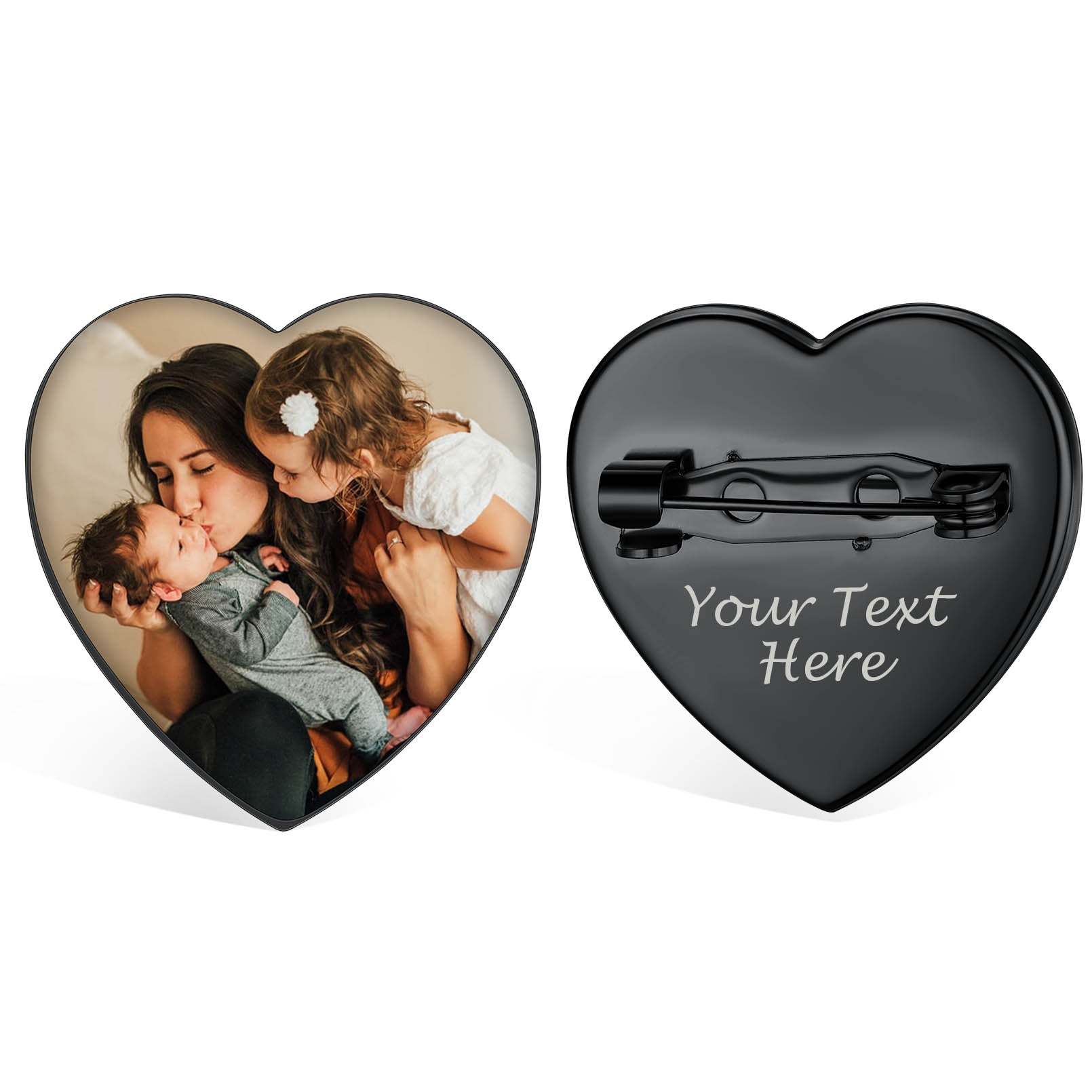 Épingles à Broche Cœur Personnalisées avec Photo pour Bouquet de Mariage Noir