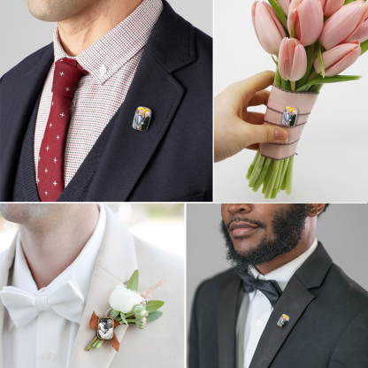 Broche Personnalisée avec Photo pour Bouquet de Mariage