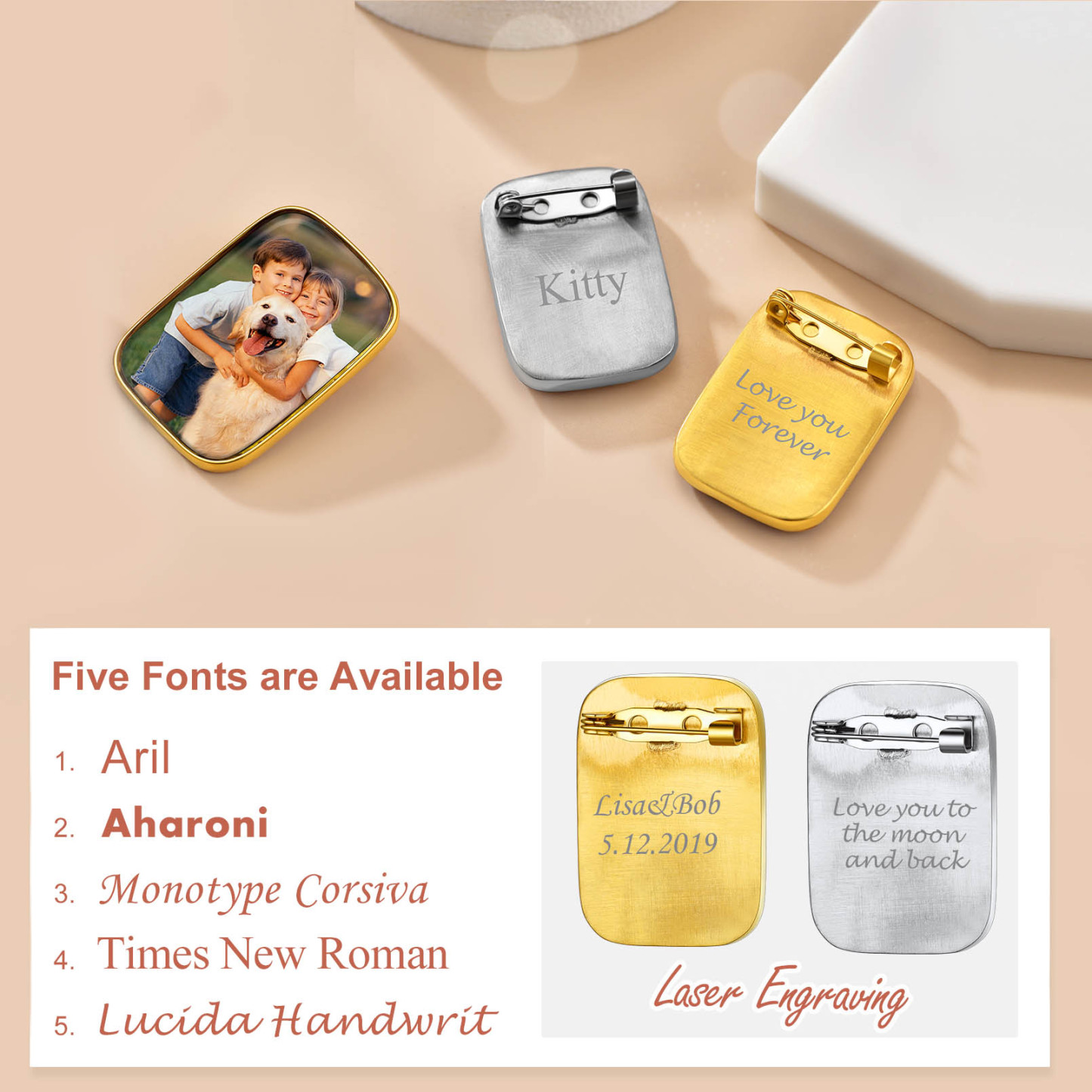 Broche Rectangle Personnalisée avec Photo pour Bouquet de Mariage Police