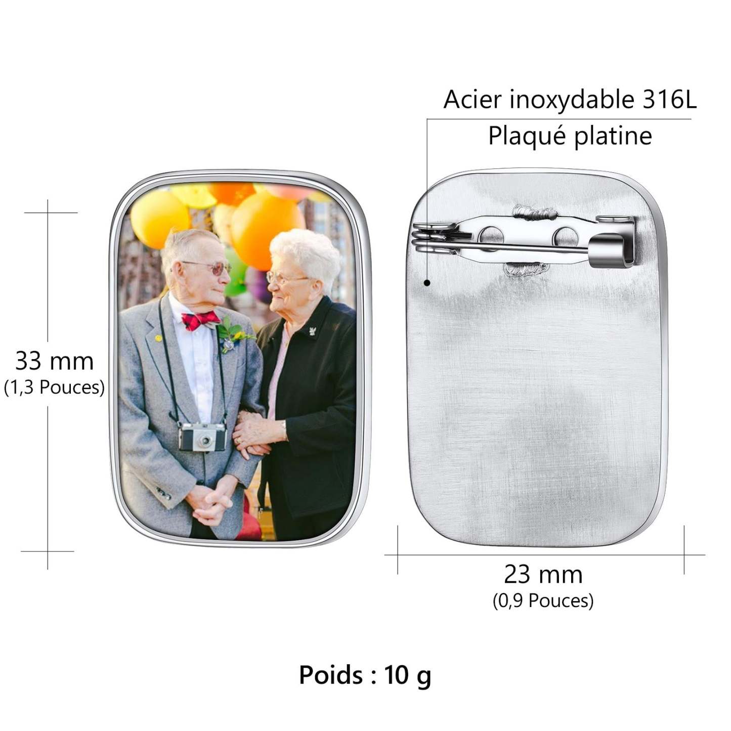 Broche Rectangle Personnalisée avec Photo pour Bouquet de Mariage Taille