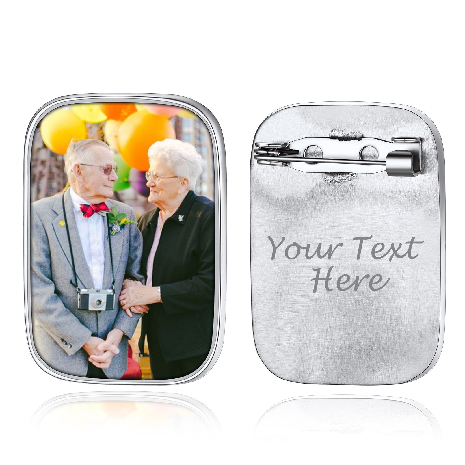 Broche Rectangle Personnalisée avec Photo pour Bouquet de Mariage Argenté