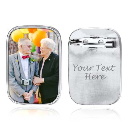 Broche Rectangle Personnalisée avec Photo pour Bouquet de Mariage Argenté