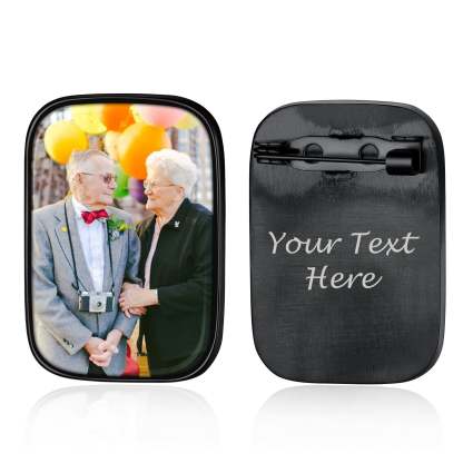 Broche Rectangle Personnalisée avec Photo Noir
