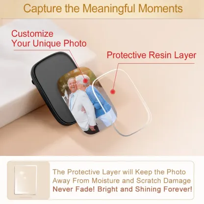 Broche Rectangle Personnalisée avec Photo pour Bouquet de Mariage Noir