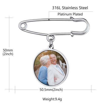 Broche Photo Personnalisée en Acier Inoxydable pour Mariage Taille
