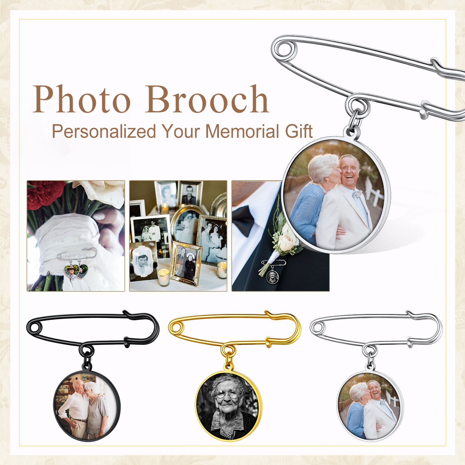 Broche Photo Personnalisée en Acier Inoxydable pour Mariage Collection