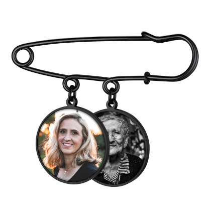 Broche Photo Personnalisée en Acier Inoxydable pour Mariage Noir 2 Charms