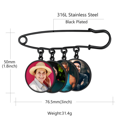 Broche Photo Personnalisée en Acier Inoxydable pour Mariage 4 Charms