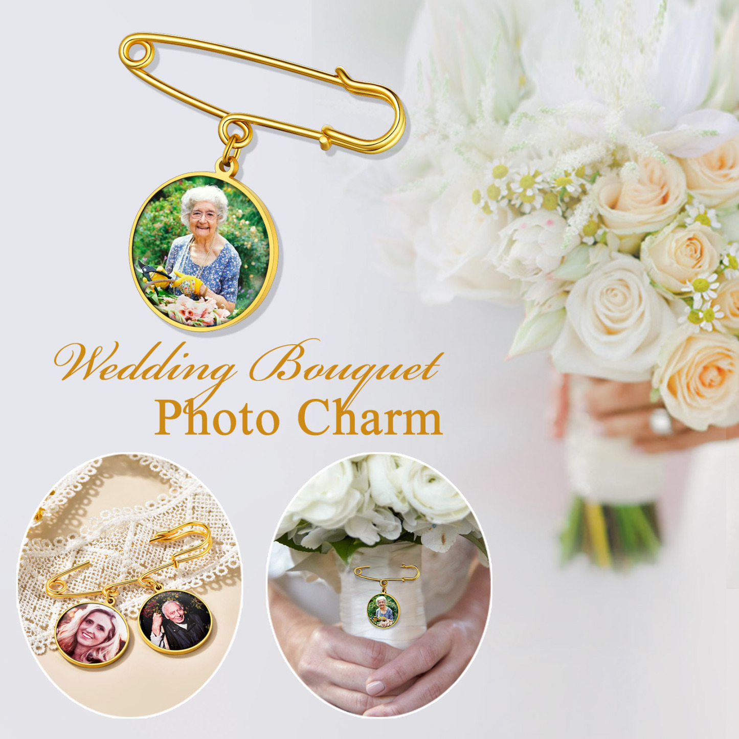 Broche Photo Personnalisée en Acier Inoxydable pour Mariage ou Souvenir