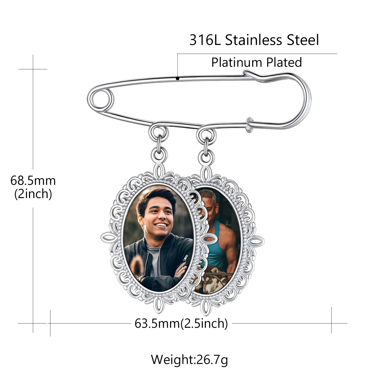 Broches Personnalisées Photo pour Bouquet Taille 2 Charms