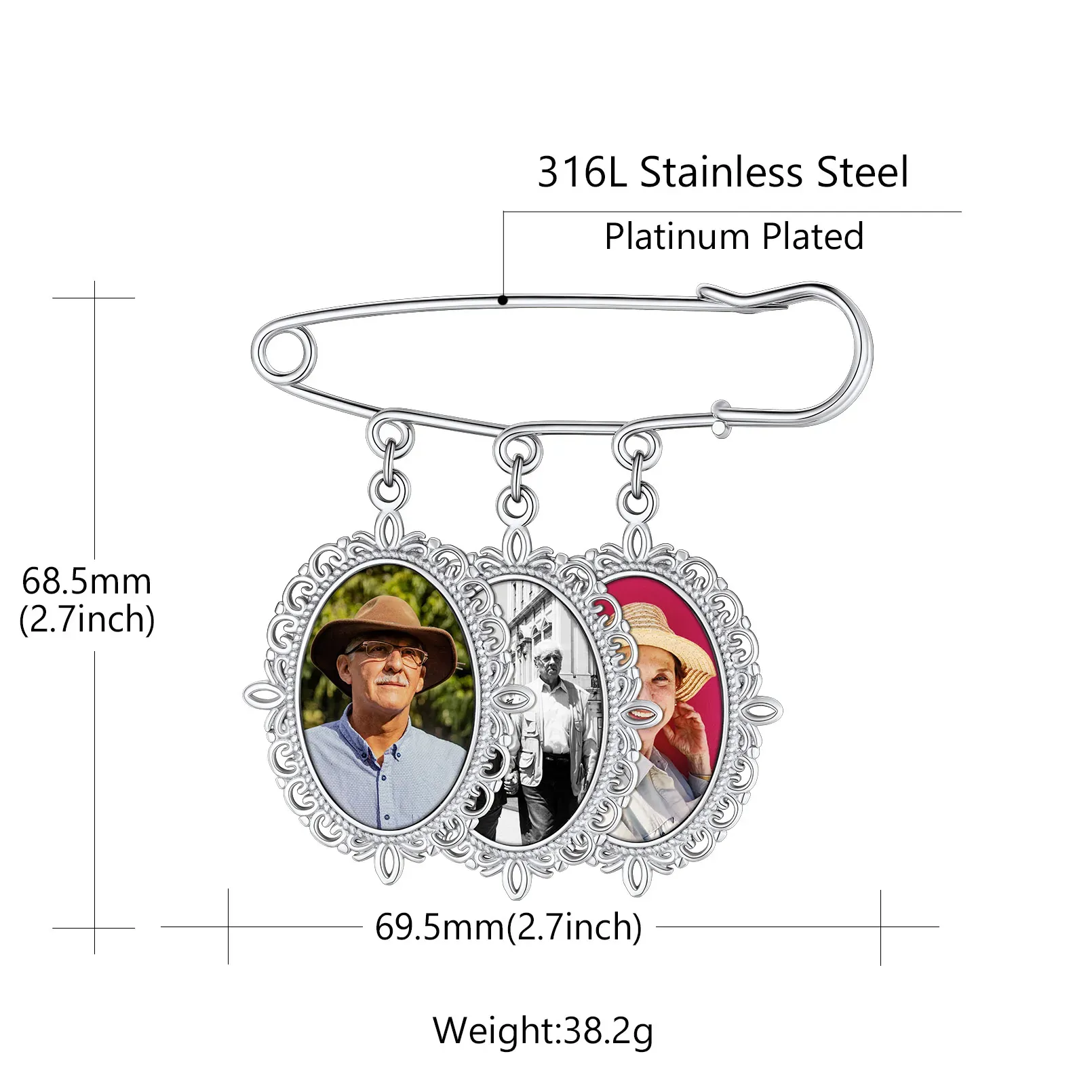 Broches Personnalisées Photo pour Bouquet Taille 3 Charms