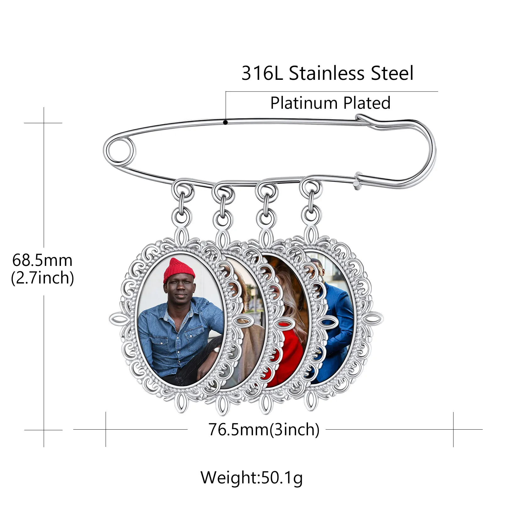 Broches Personnalisées Photo pour Bouquet 4 Charms