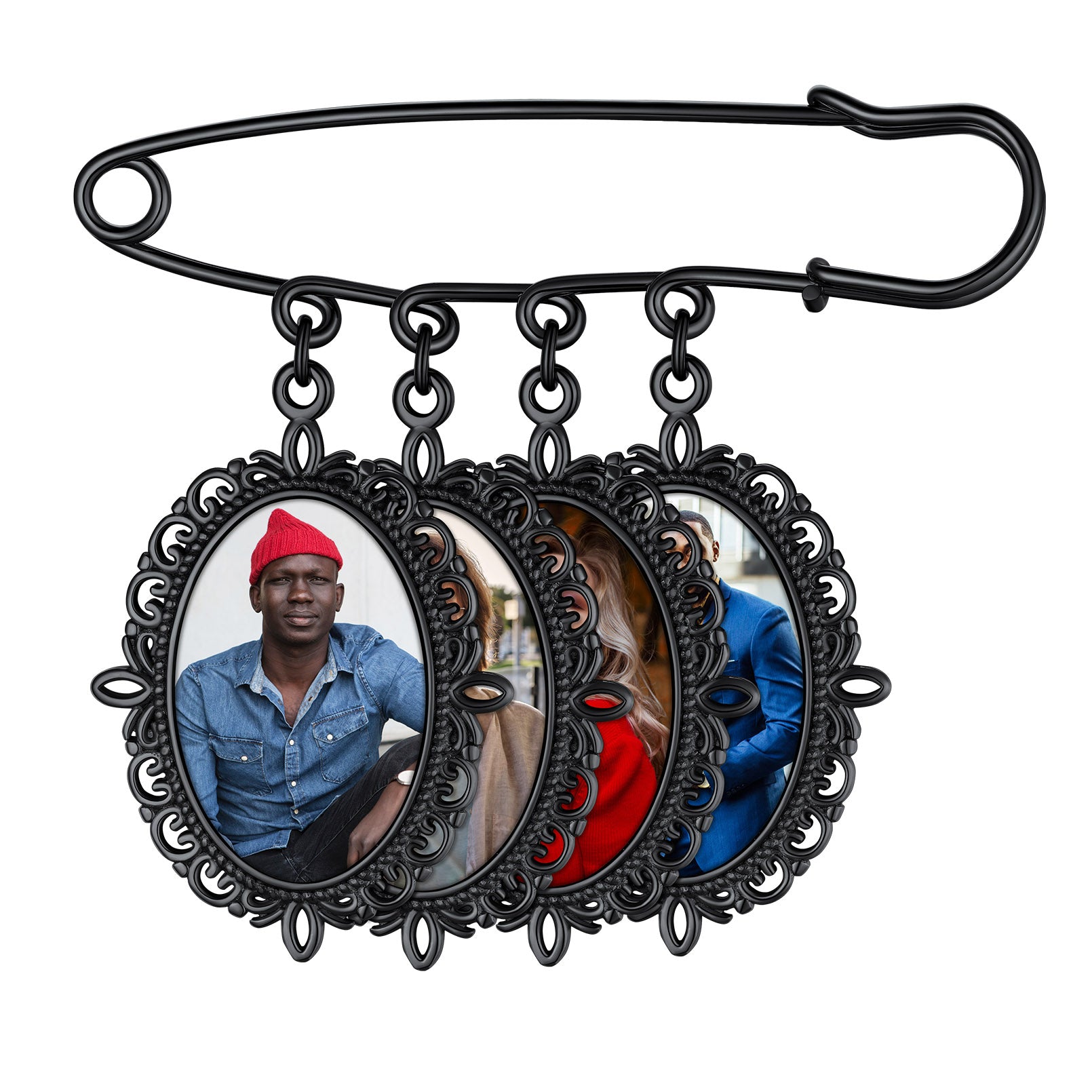 Broches Personnalisées Photo pour Bouquet Noir 4 Charms