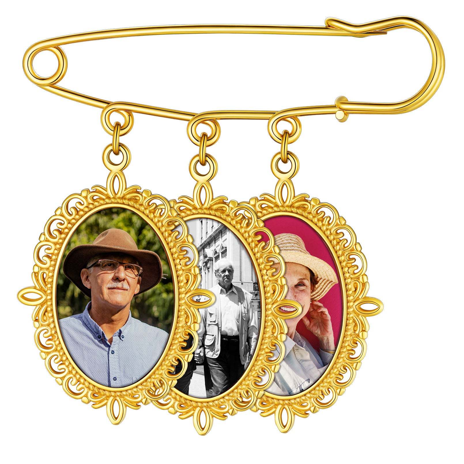 Broches Personnalisées Photo pour Bouquet Or 3 Charms