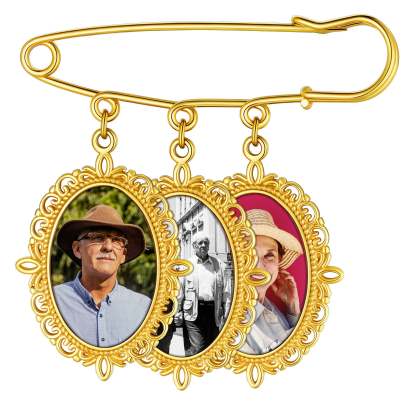 Broches Personnalisées Photo pour Bouquet Or 3 Charms