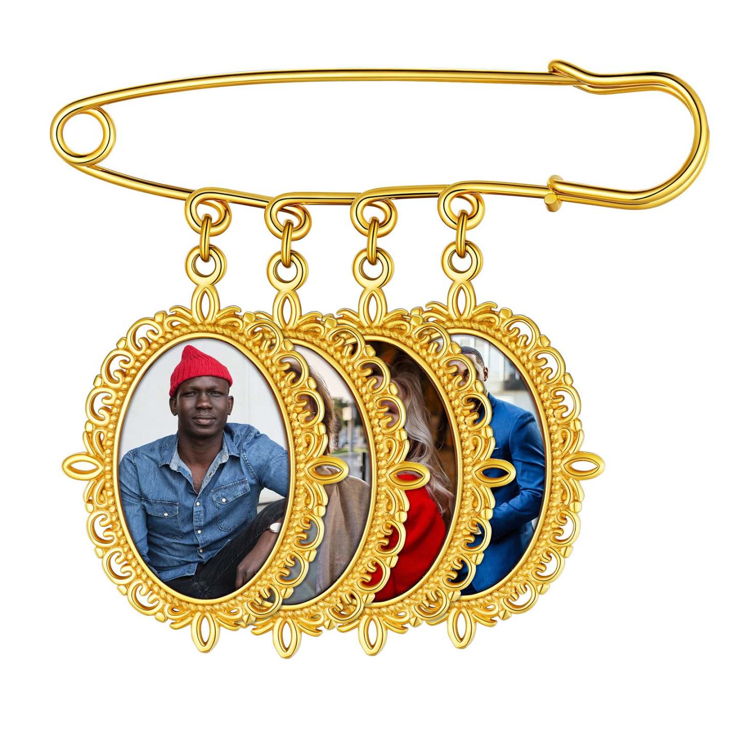 Broches Personnalisées Photo pour Bouquet 4 Charms Or