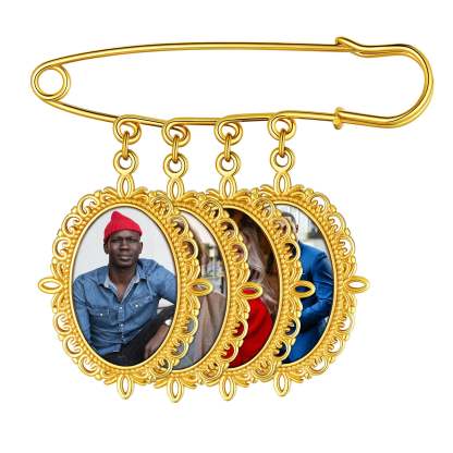 Broches Personnalisées Photo pour Bouquet 4 Charms Or