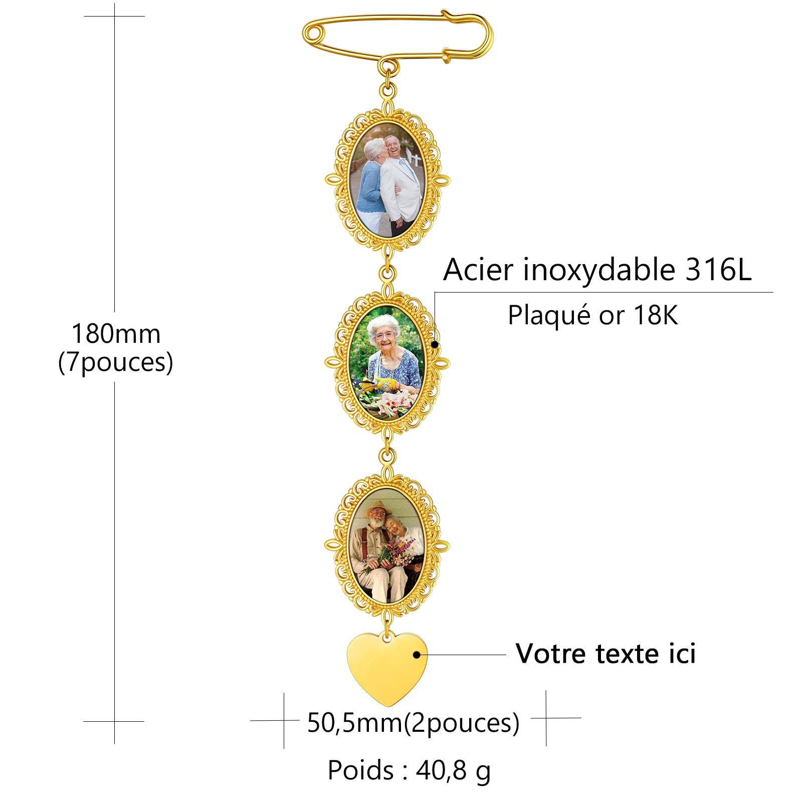 Broches Épingles Personnalisées avec 3 Photos pour Mariage Taille