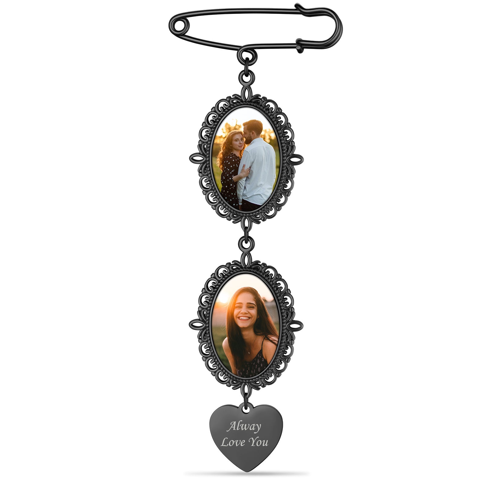 Broches Épingles Personnalisées avec 2 Photos pour Mariage Noir