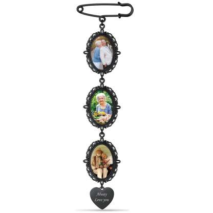 Broches Épingles Personnalisées avec 3 Photos pour Mariage Noir