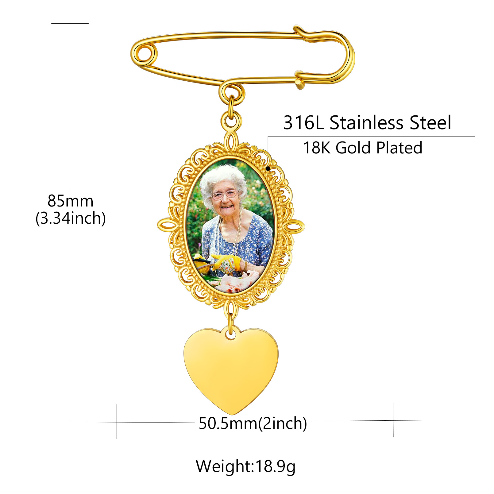 Broches Épingles Personnalisées avec Photo pour Mariage Taille Or