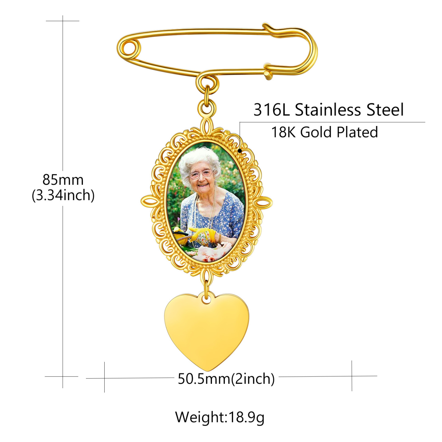 Broches Épingles Personnalisées avec Photo pour Mariage Taille Or