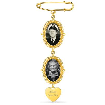 Broches Épingles Personnalisées avec 3 Photos pour Mariage Or