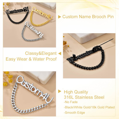 Broche Personnalisée en Acier Inoxydable avec Nom Détail
