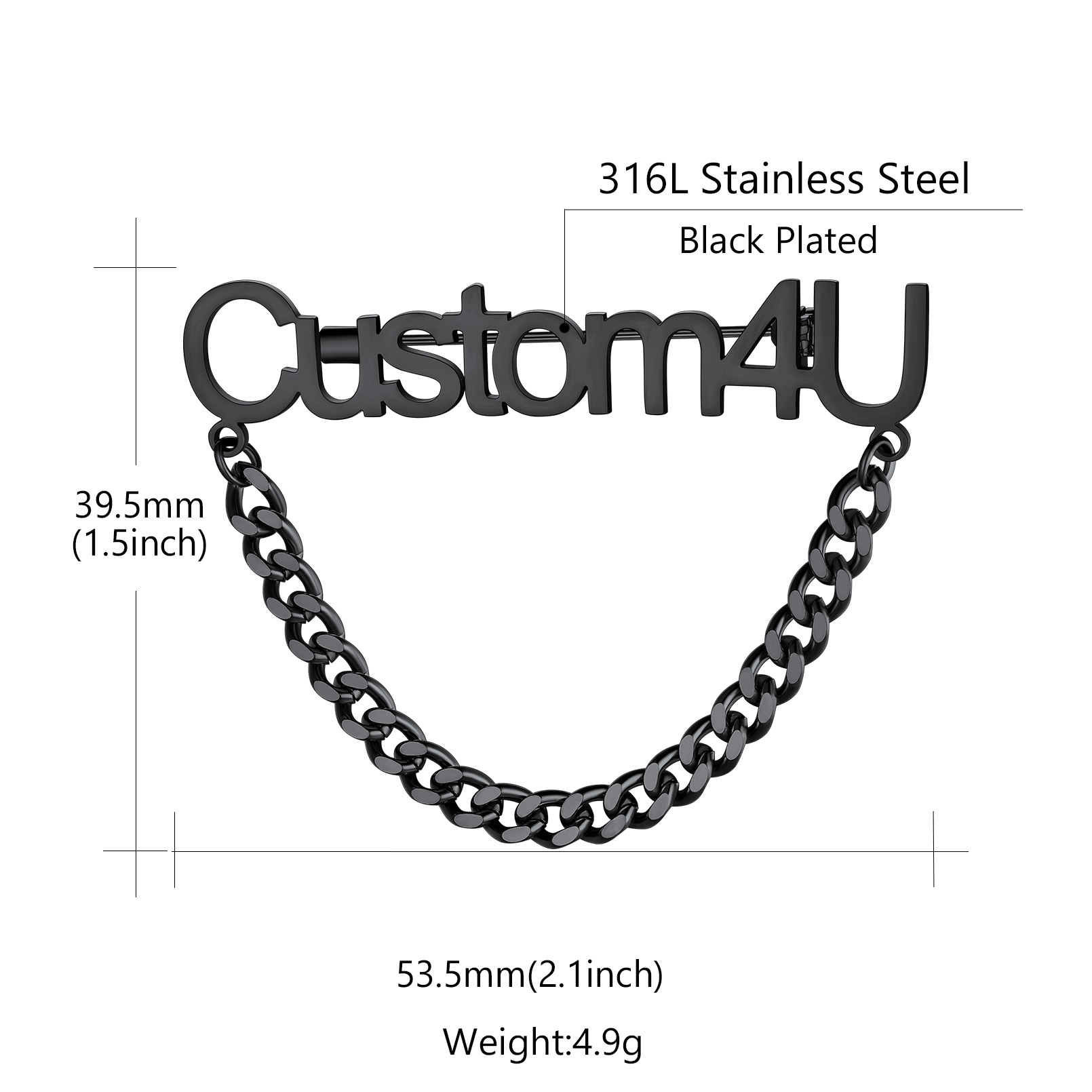 Broche Personnalisée en Acier Inoxydable avec Nom pour Cadeaux Unique Taille