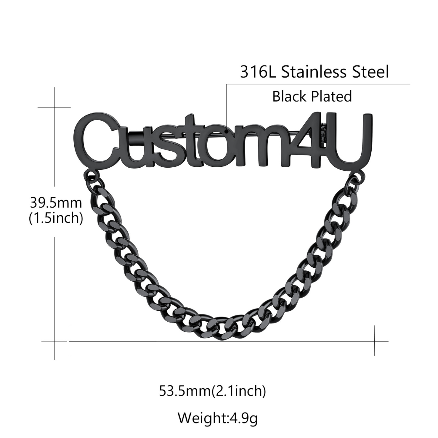 Broche Personnalisée en Acier Inoxydable avec Nom pour Cadeaux Unique Taille