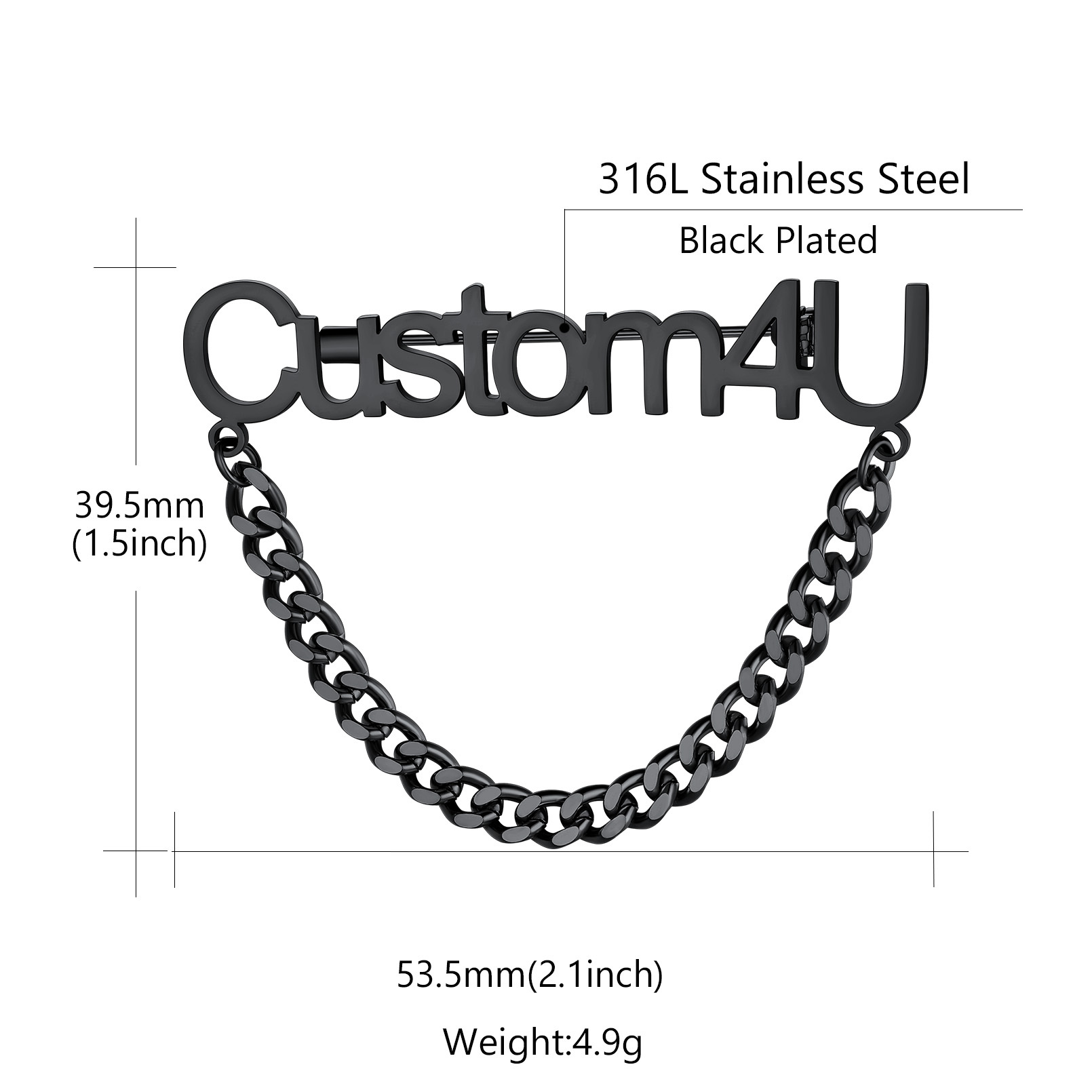 Broche Personnalisée en Acier Inoxydable avec Nom pour Cadeaux Unique Taille