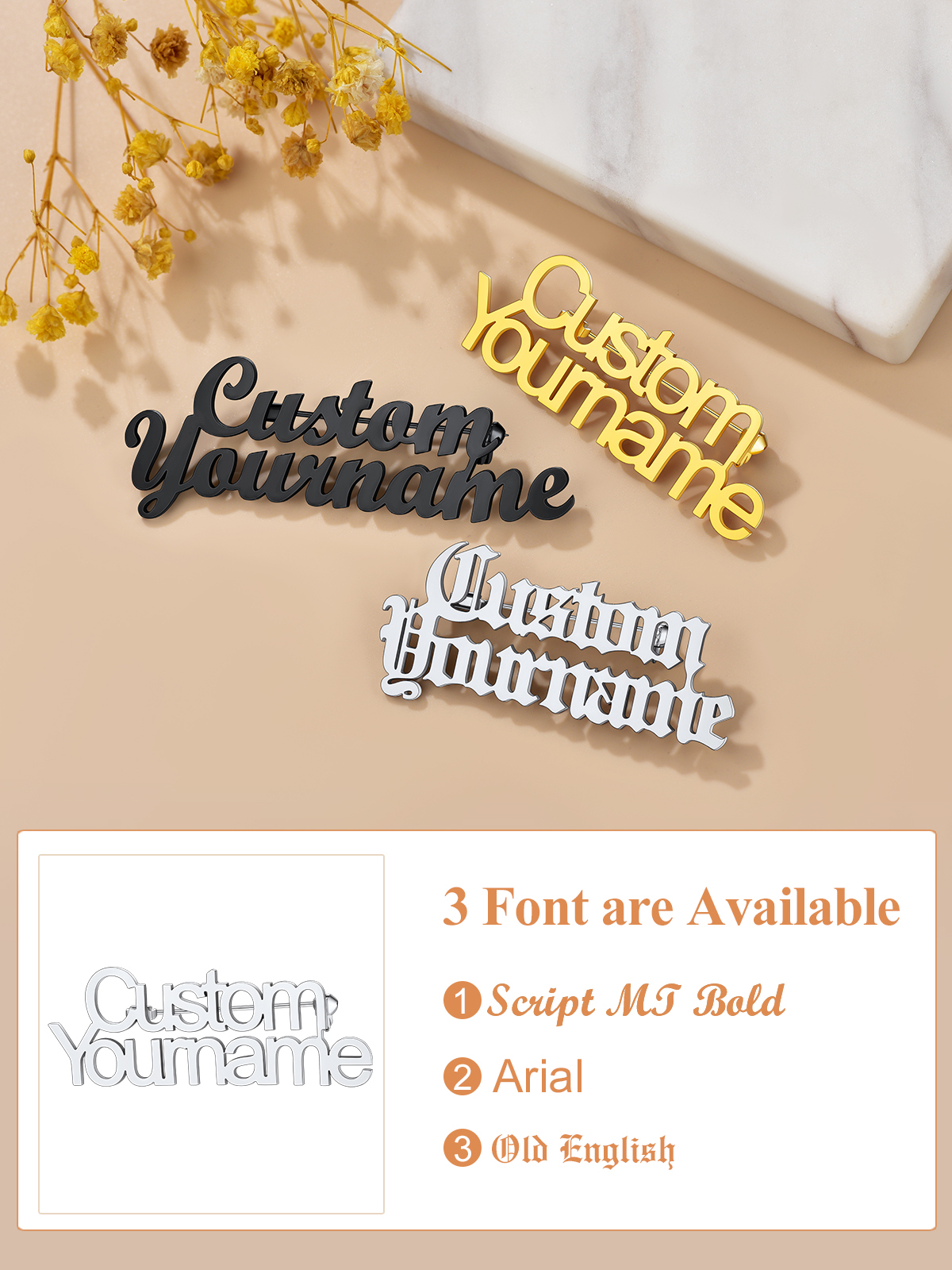 Broche Personnalisée avec Nom en Acier inoxydable Police