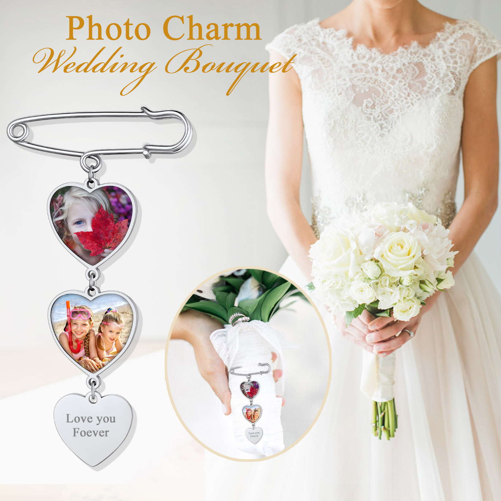 Broche Cœur Personnalisée avec Photo 1 à 3 Images