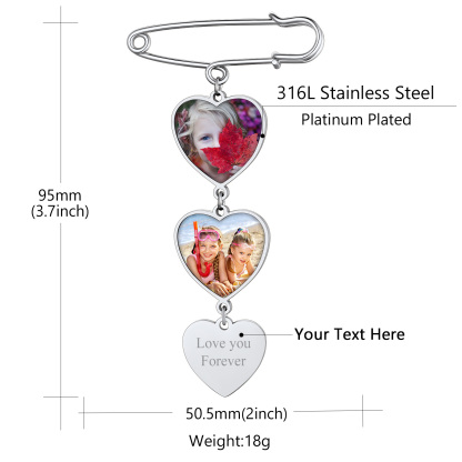 Broche en Cœur Personnalisée avec Photo 2 Images Taille