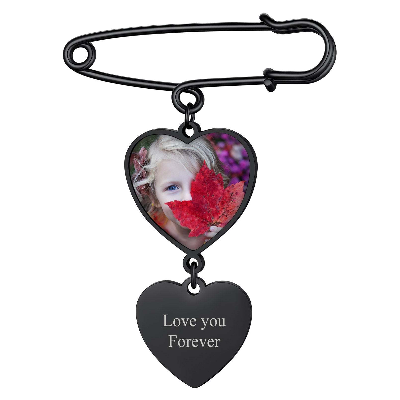 Broche en Cœur Personnalisée avec Photo 1 Image Noir