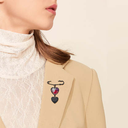 Broche en Cœur Personnalisée avec Photo - 1 à 3 Images pour Femme