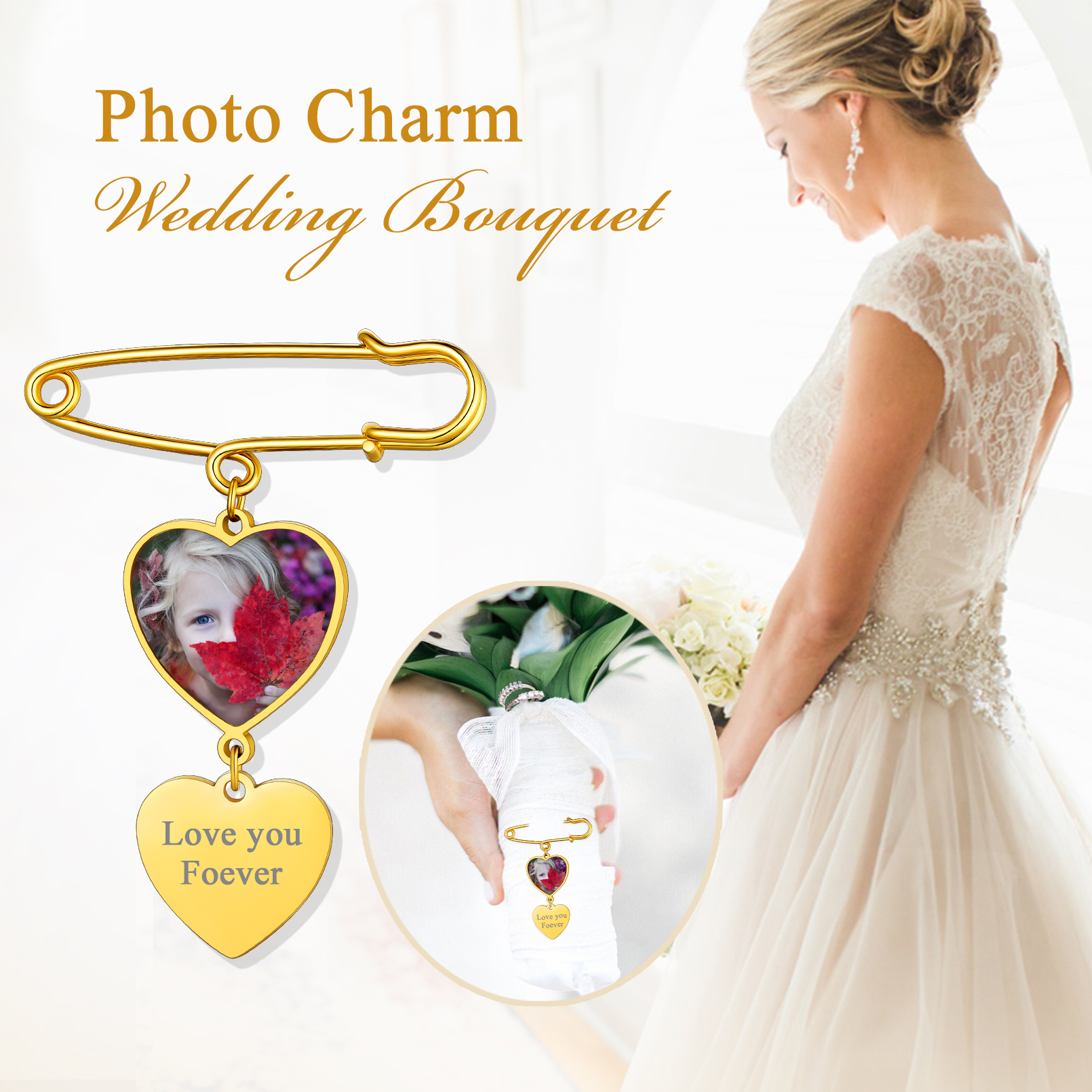 Broche en Cœur Personnalisée avec Photo 1 à 3 Images Scène