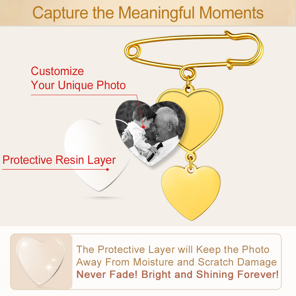 Broche en Cœur Personnalisée avec Photo 1 à 3 Images Protective