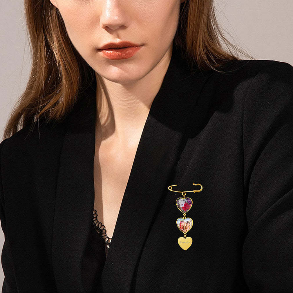 Broche en Cœur Personnalisée avec Photo 2 Images