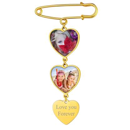 Broche en Cœur Personnalisée avec Photo 2 Images Or