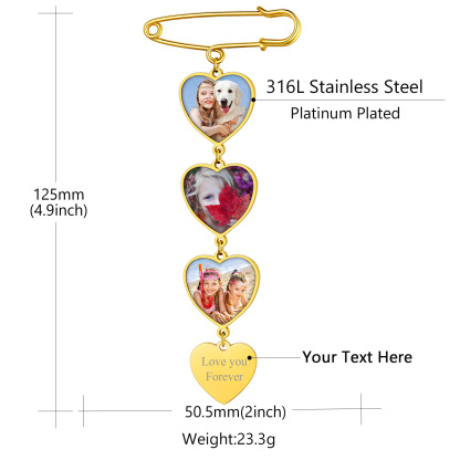 Broche en Cœur Personnalisée avec Photo 3 Images Taille