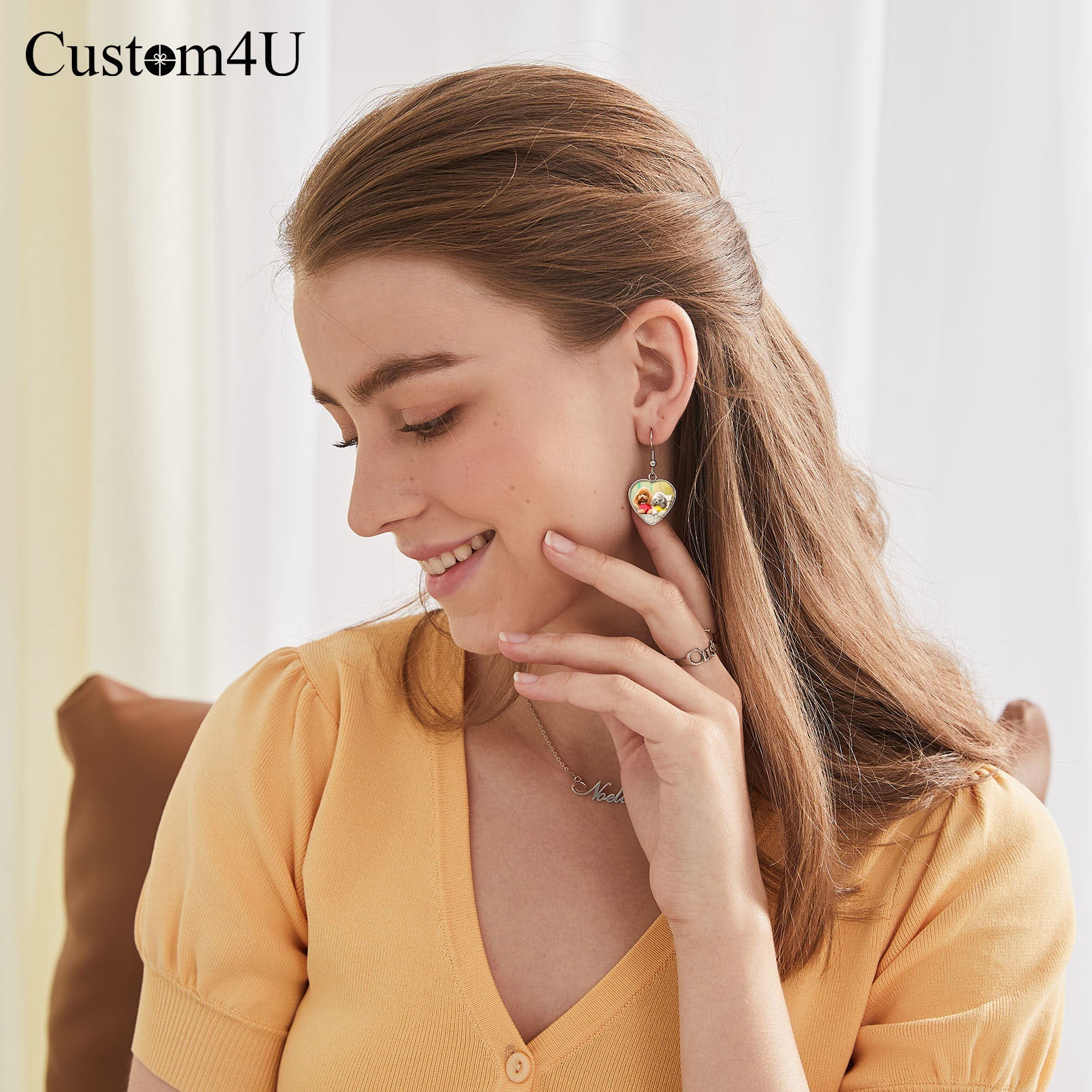 Boucles d'oreilles pendantes personnalisées avec photo cœur