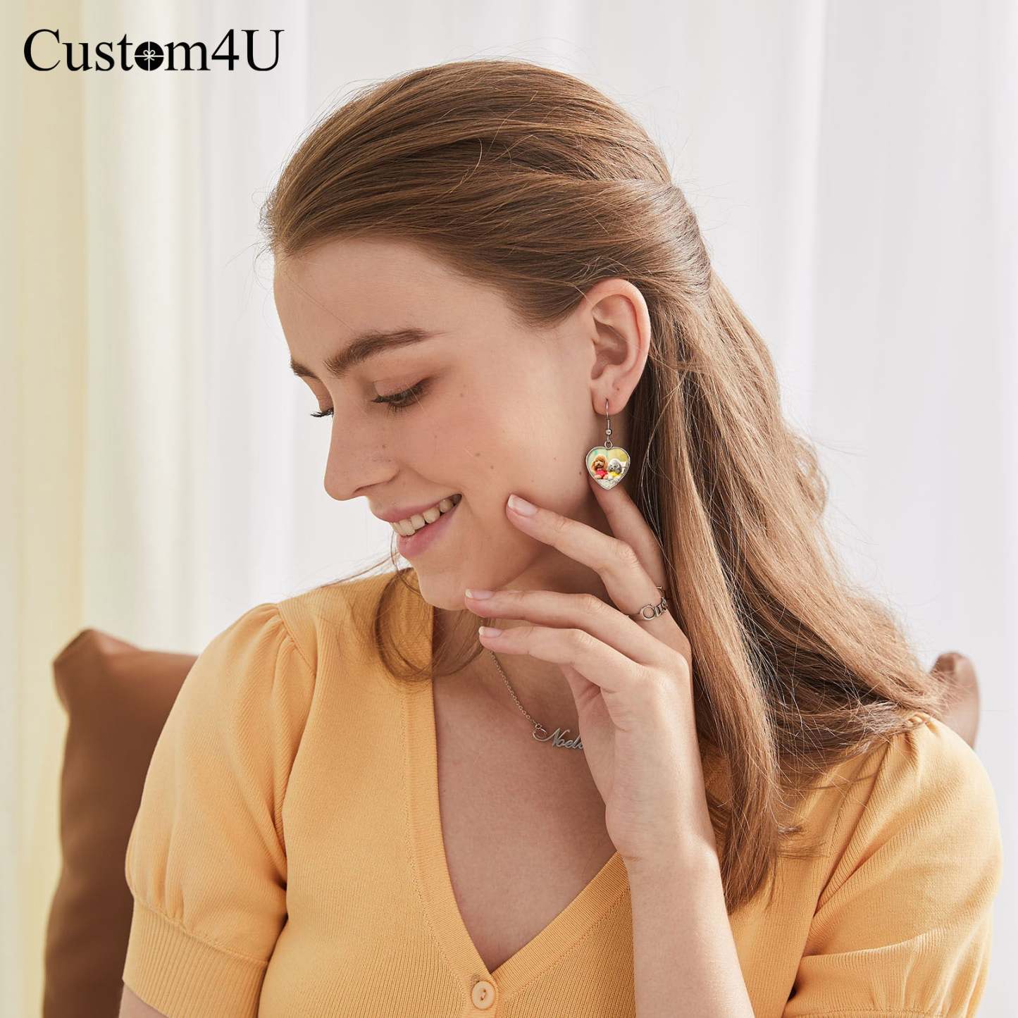 Boucles d'oreilles pendantes personnalisées avec photo cœur