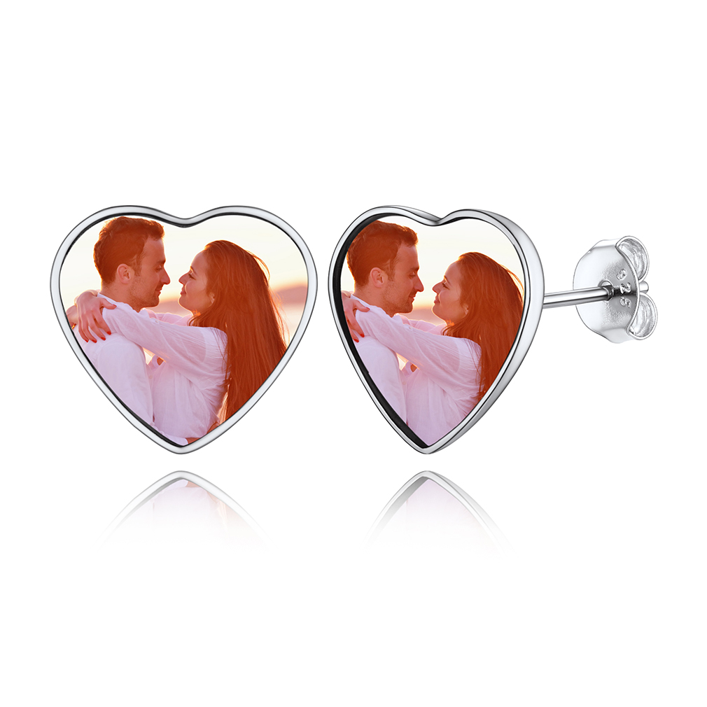 Clous d'Oreilles Personnalisées avec Photo pour Femme Argenté