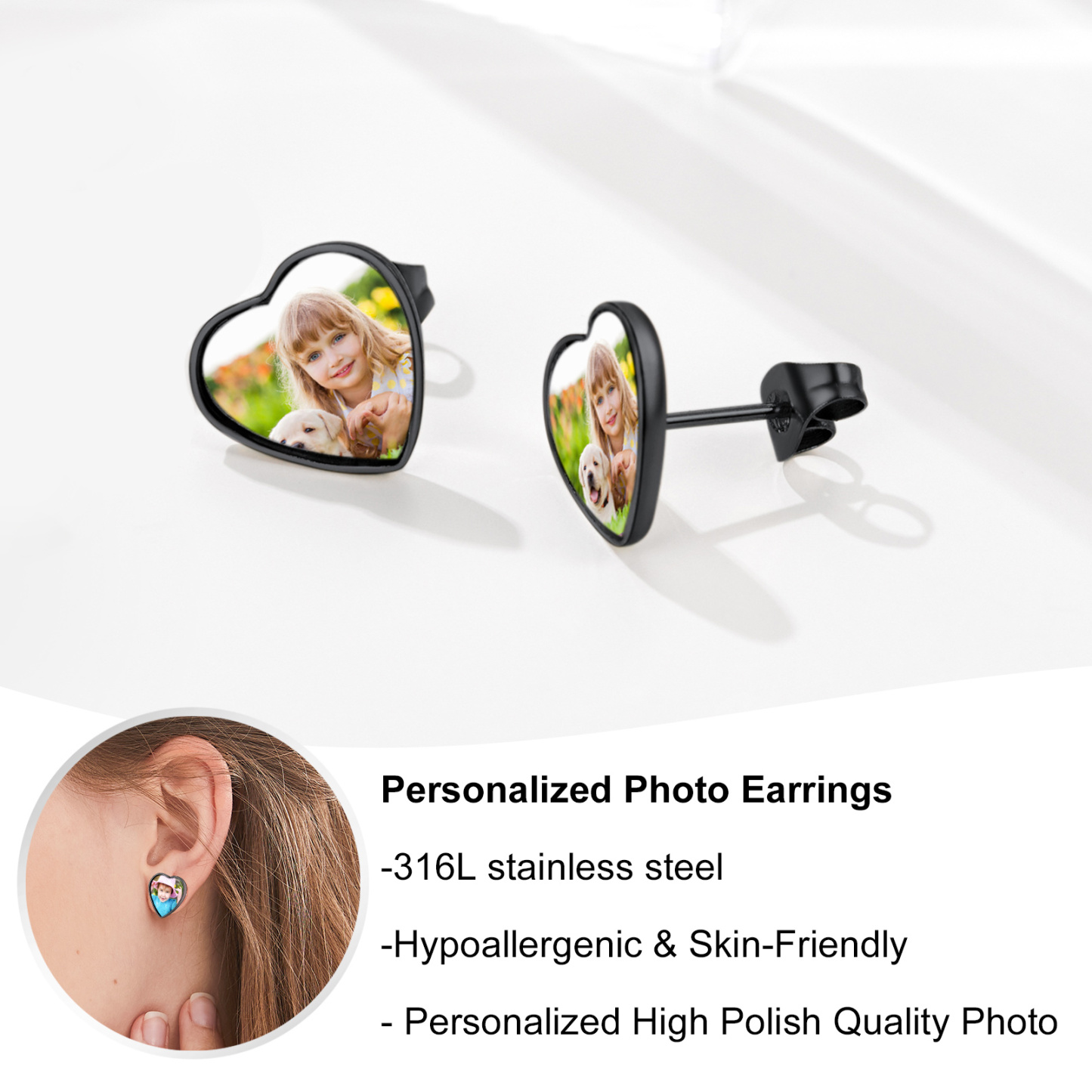 Clous d'Oreilles Personnalisées avec Photo pour Femme Détail